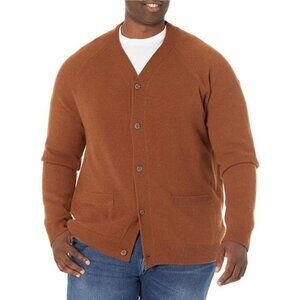 Mens V Neck Cardigan Sweater Wool Button Front Pockets Layering Long Sleeve